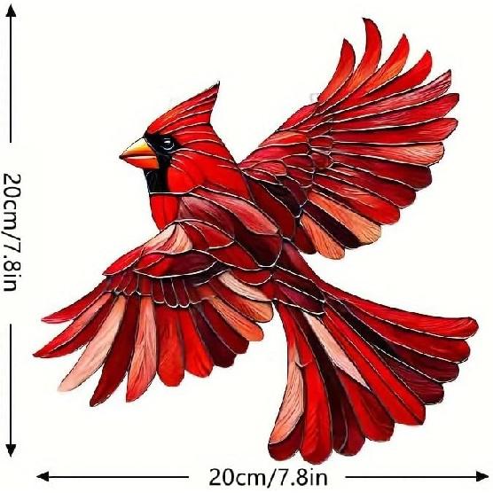 Red Hierarch Stained Window Hanging Ornament, Bird Flying Shape Garden Stained Acrylic Window Panel, Great Gift for Mom Grandma and Birds Lover for