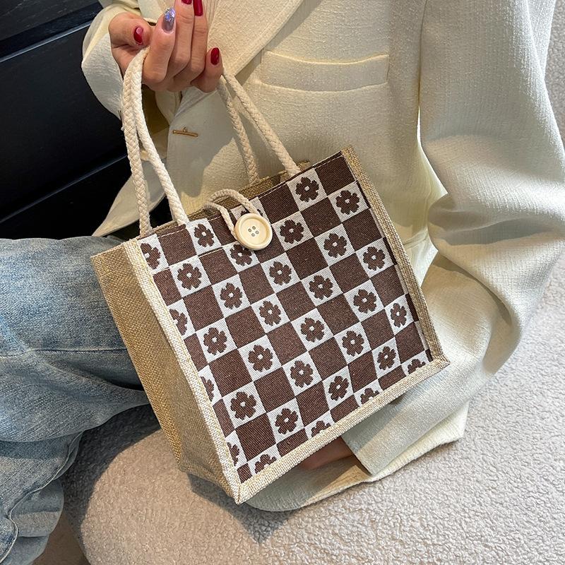 Льняная сумка-тоут с подарками, маленькая, свежая и универсальная, студенты выходят с сумками-ланч-боксами, женские ретро-сумки из джутового холста