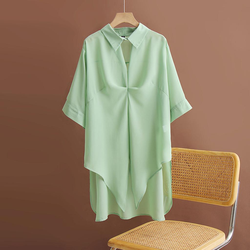 DIMANAF Женская блузка больших размеров, длинные рубашки, большие размеры, летние элегантные офисные женские топы, туника, свободная повседневная однотонная женская одежда 2024