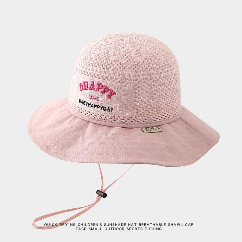 Kids Summer UV Protection Sun Hat Boys Girls Cartoon Mesh Breathable Wide Brim Fisherman Cap for Outdoor Shade