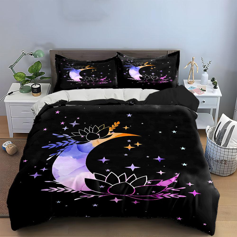 Moon and Lotus Starry Bedding Set Bedding Duvet Cover Set Duvet Cover Pillowcases (1 * Duvet Cover 2 * Pillowcases, without duvet insert)