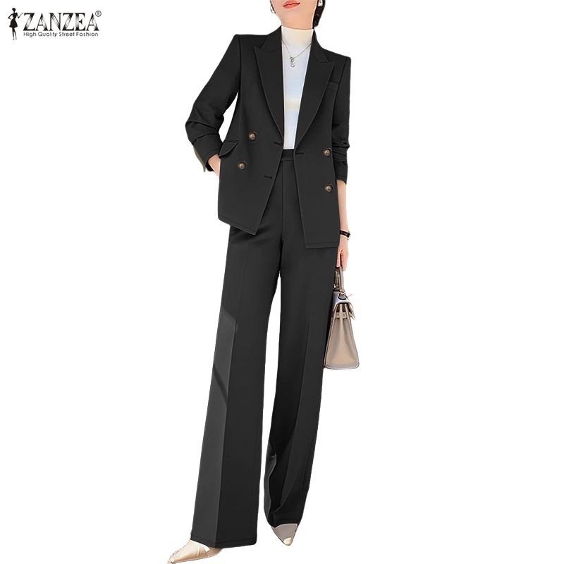 ZANZEA Женские костюмы-двойки: блейзер с длинным рукавом и брюки
