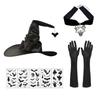 3/4pcs Spider Witch Hat Gloves Curved Brim Halloween Cosplay Outfit Witch Costume  Halloween