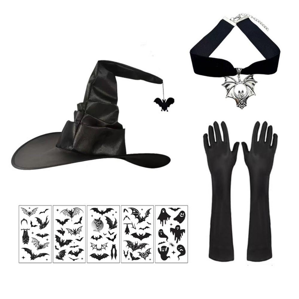 3/4pcs Spider Witch Hat Gloves Curved Brim Halloween Cosplay Outfit Witch Costume Halloween