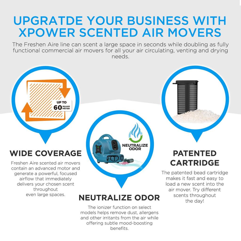 Fragrant breeze Floor Blower XPOWER Timer Air mover Blue Durable & Premium P-250T Grapefruit Scent Beads Air deodorization