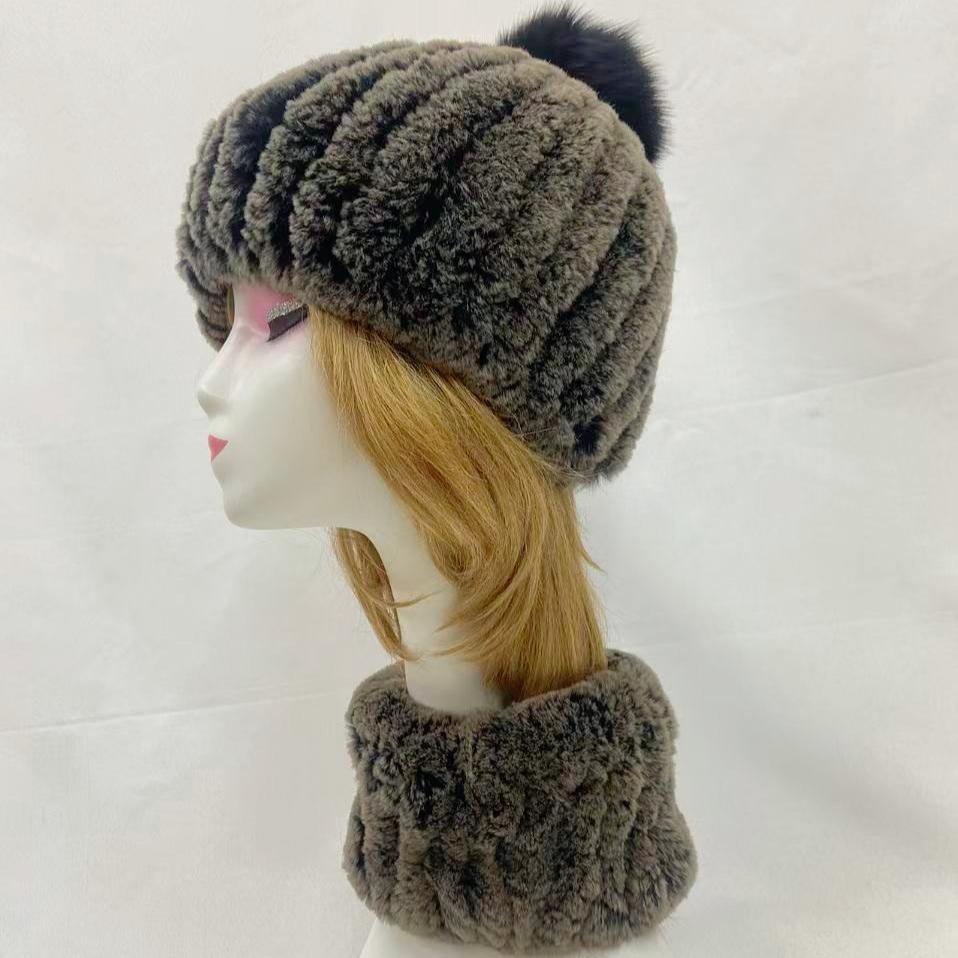 Зимние меховые шапки и шарф для женщин, мягкие, теплые, эластичные комплекты из кроличьего меха