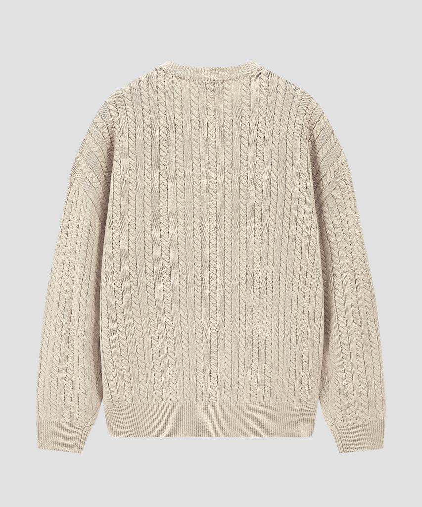 AGOD Crew Neck Oversized Cable Sweater Knit [Beige]