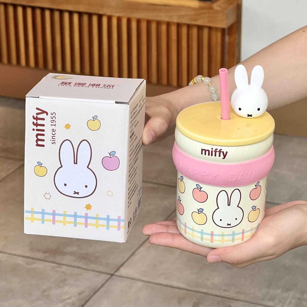 Подарок на день рождения Миффи Кролик Соломенная чашка для воды для девочек Керамическая кружка с крышкой Офисная кофейная чашка Сувенирный подарок