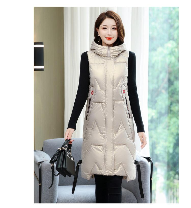 Осенне-зимняя женская однотонная свободная ветрозащитная жилетка средней длины с капюшоном без рукавов, женская куртка