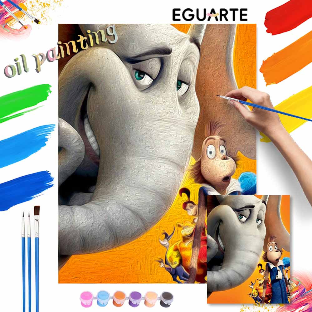 Disney Oil Painting DIY Digital Painting Elephant and Whoville Characters HandPainted Wall Art for Living Room or Entryway.