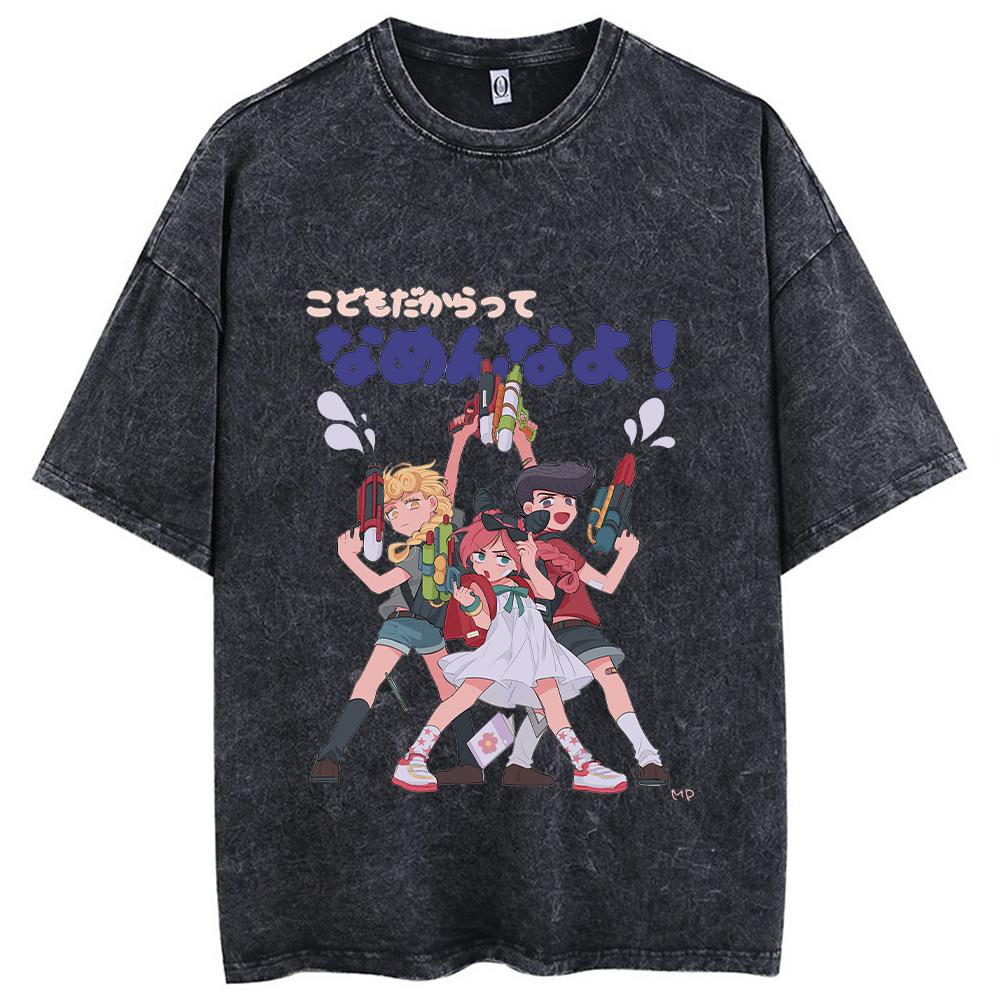 Стираные футболки для мужчин, короткие футболки с аниме-приключениями, женские топы, футболки с графическим принтом, короткий рукав