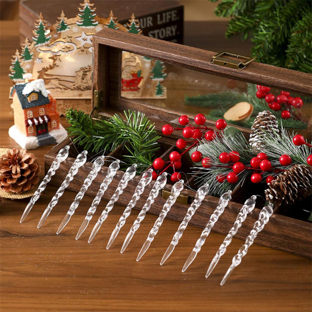 Sparkling Crystal Icicle Clear Glass Christmas Tree Ornaments Xmas Hanging Decorations Holiday Party New Year Festive Home Decor