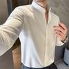 Мужская белая рубашка с воротником-стойкой и фактурным рисунком, приталенная, повседневная, деловая, высококачественная повседневная одежда, топы