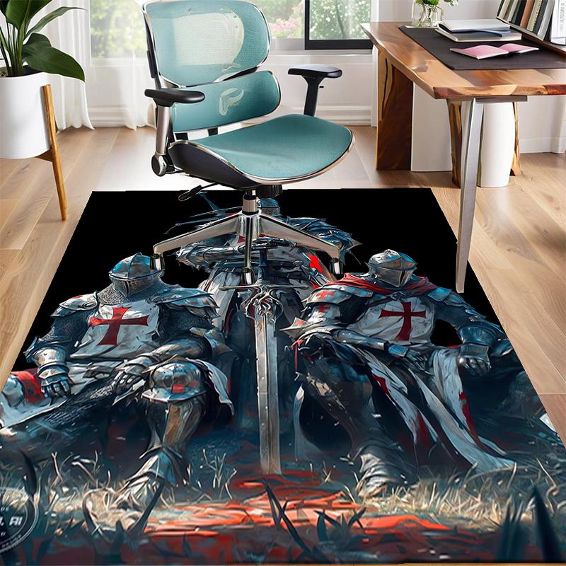 Cross Templars Knight Polyester Carpet, Soft Indoor Mat for Office Chair, Living Room, Computer Desk - Decorative Home Office Rug Design