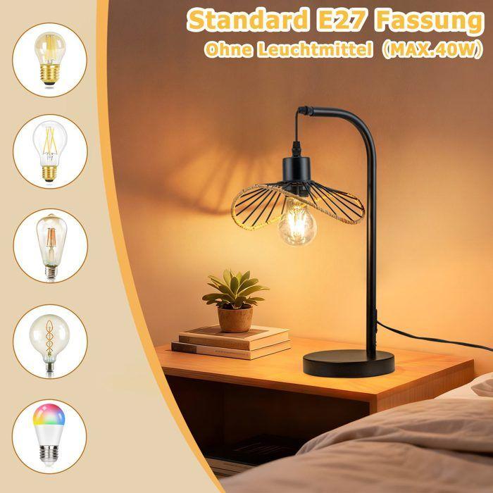 NETTLIFE - Lampe de table noire de style rétro avec câble culot E27 pour chambre ou bureau en métal (ampoule non fournie)