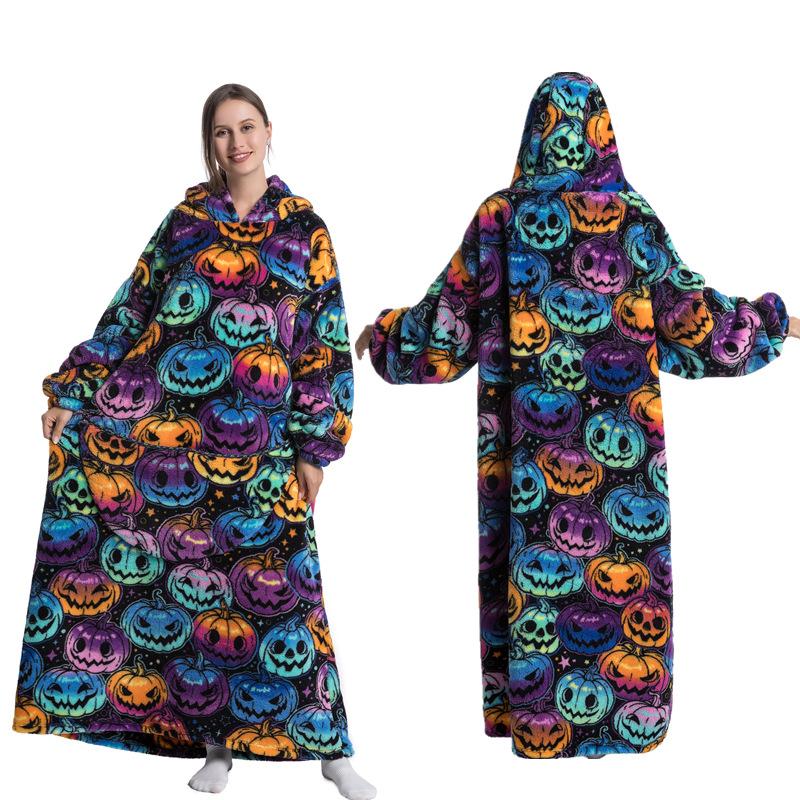 Зимний теплый флисовый халат с капюшоном для женщин, большое одеяло 140 см с рукавами, флисовые теплые толстовки, толстовки, гигантское ТВ-одеяло, женский халат с капюшоном