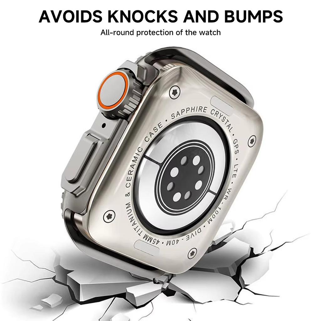 Aluminum Alloy Rugged Case for Apple Watch 9 8 7 45mm Metal Protector Bumper Cover Iwatch Series 6 5 4 Se 44mm Upgrade To Ultra