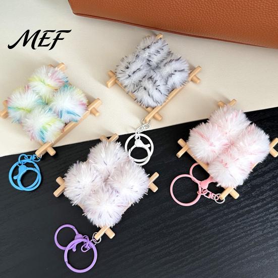 Food Shaped Decor Fermented Bean Curd Plush Keychain, Fluffy Doufu Bag Keychain Pendant Charm with Keyring, Backpack Handbag Purse Decoration