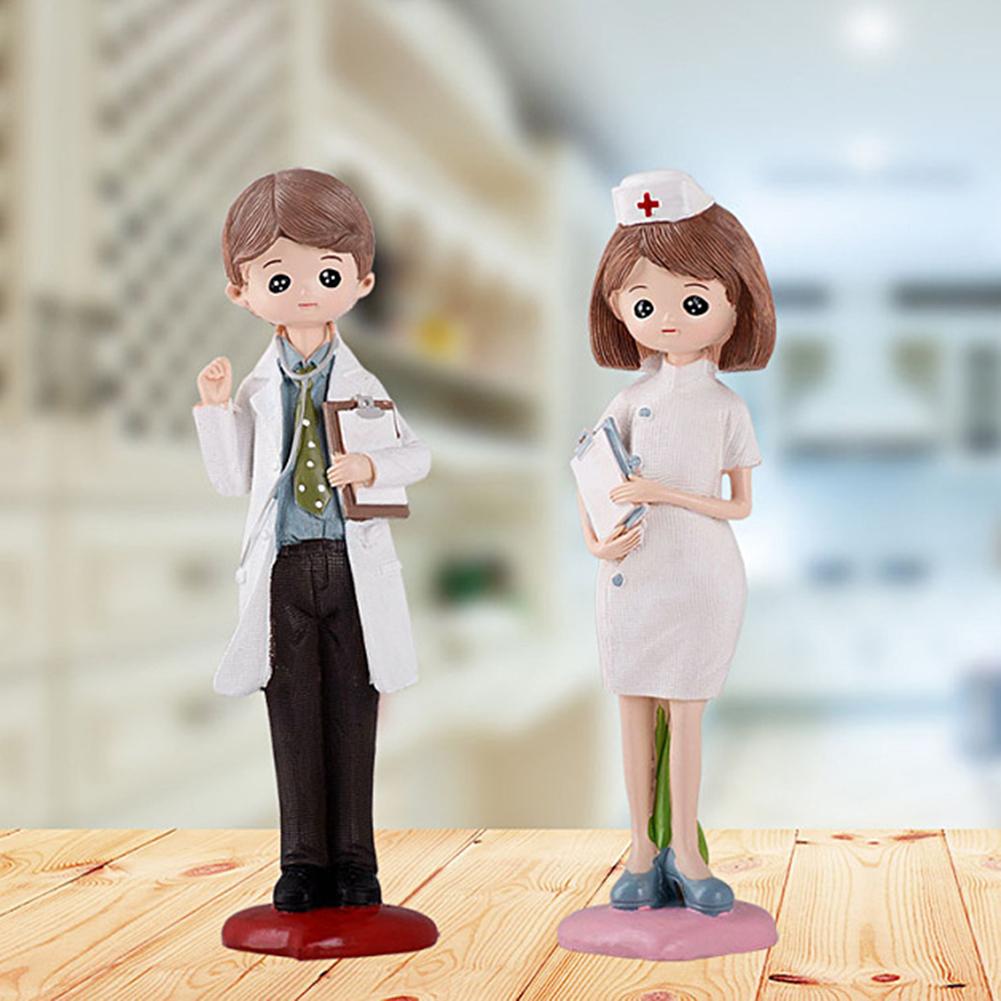 Смоляная фигурка Искусственный поделочный Доктор Медсестра Статуэтка Настольное украшение для офиса