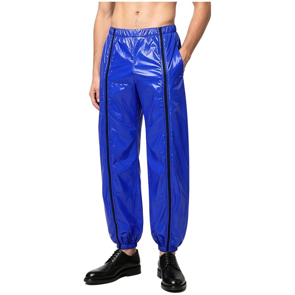 Mens Vinyl Waterproof Reusable Pants Elastic Waistband Side Pockets Two Way Zippers Trousers