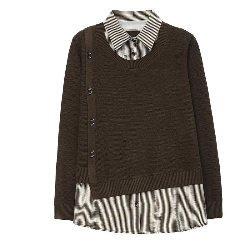 Поддельные блузки из двух предметов, женские рубашки, сращенная женская верхняя одежда, рубашки с лацканами, женский свитер с длинными рукавами