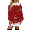 Женское модное повседневное платье с рождественским принтом, круглым вырезом и длинным рукавом