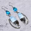 Natural Owyhee Opal, Blue Topaz Gemstone 925 Sterling Silver Earring 3.62" W2C94