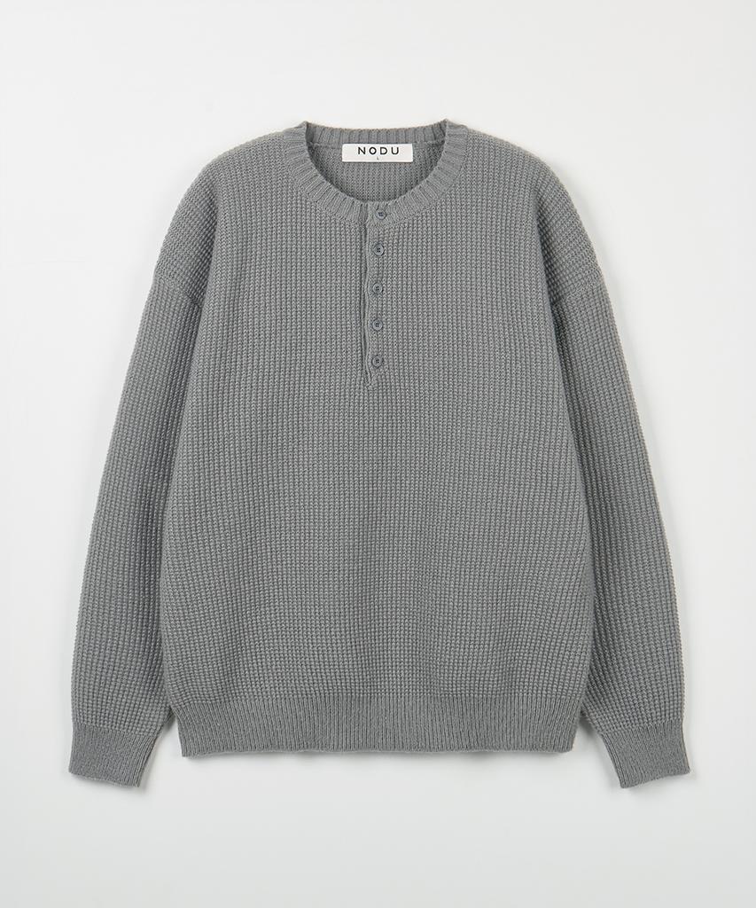 NODU Waffle Henley Neck Knit [Gray]