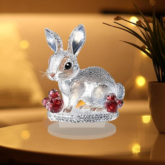 Clear Faux Crystal Bunny Figurine 2D Flat Acrylic Rabbit Table Sign for Home Office Garden Patio Desktop Decoration