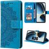 Case for Samsung Galaxy A36 5G - BOOLING - Synthetic Leather Geometric Floral Design Blue