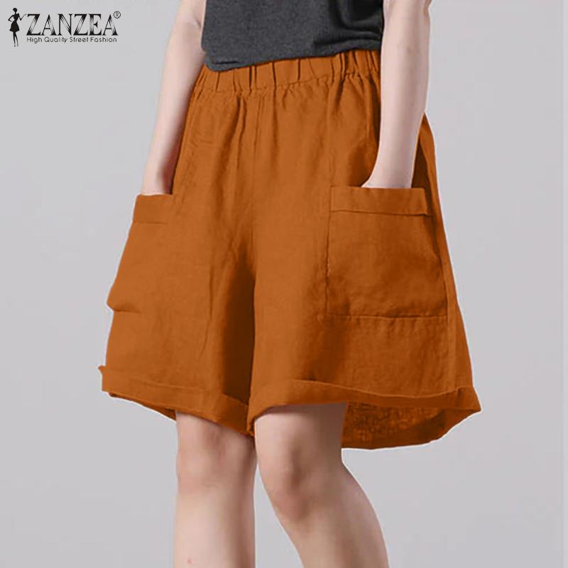 ZANZEA Женские повседневные свободные шорты А-силуэта с эластичной резинкой на талии