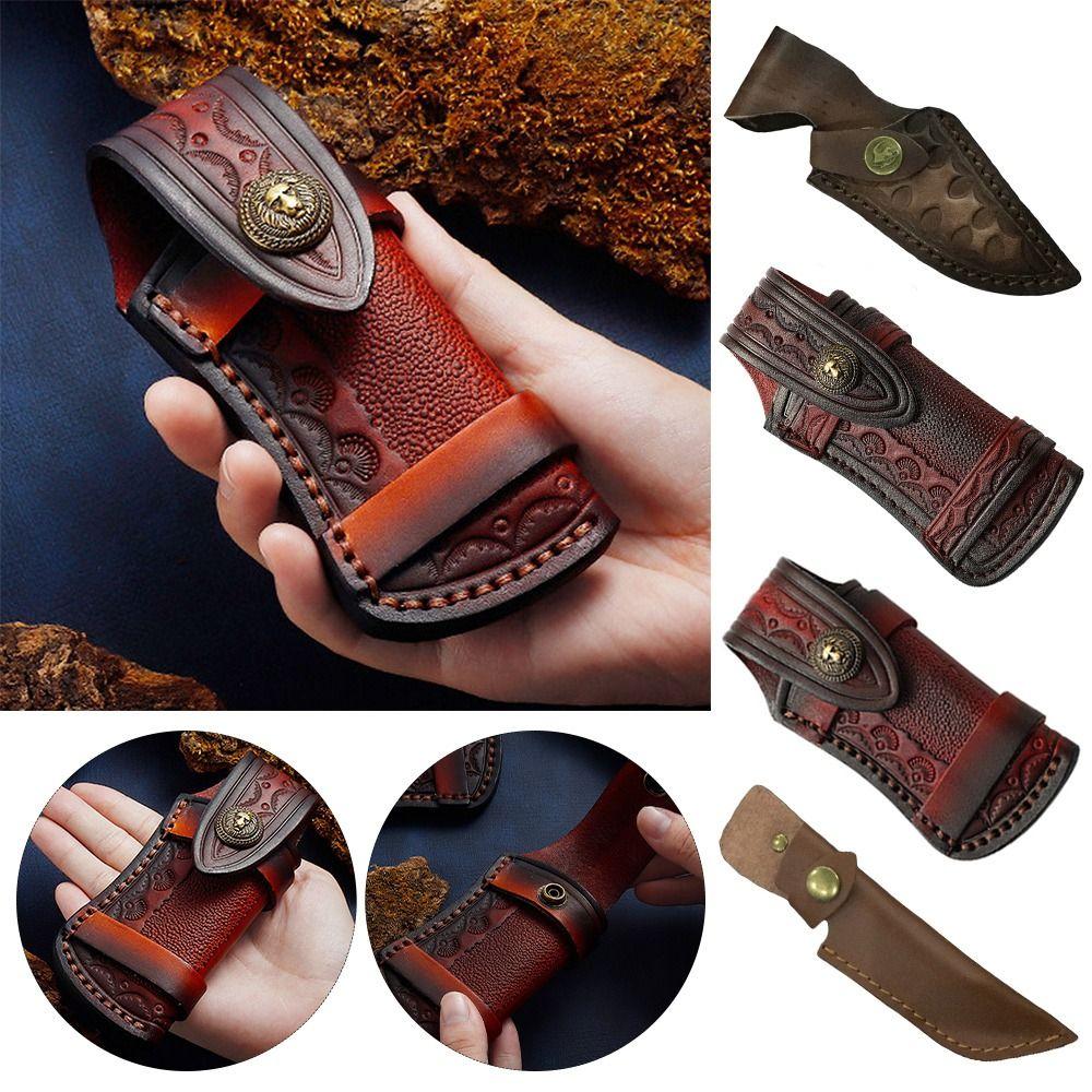 Leather Sheath Holder Pocket Hunt Flashlight Case Fold Knife Tool Camp Outdoor Carry Belt Loop Case