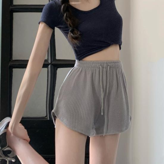 Женские летние шорты с завязками, высокой эластичной резинкой на талии, однотонные, трапециевидные, мягкие дышащие тонкие свободные пляжные спортивные шорты для бега