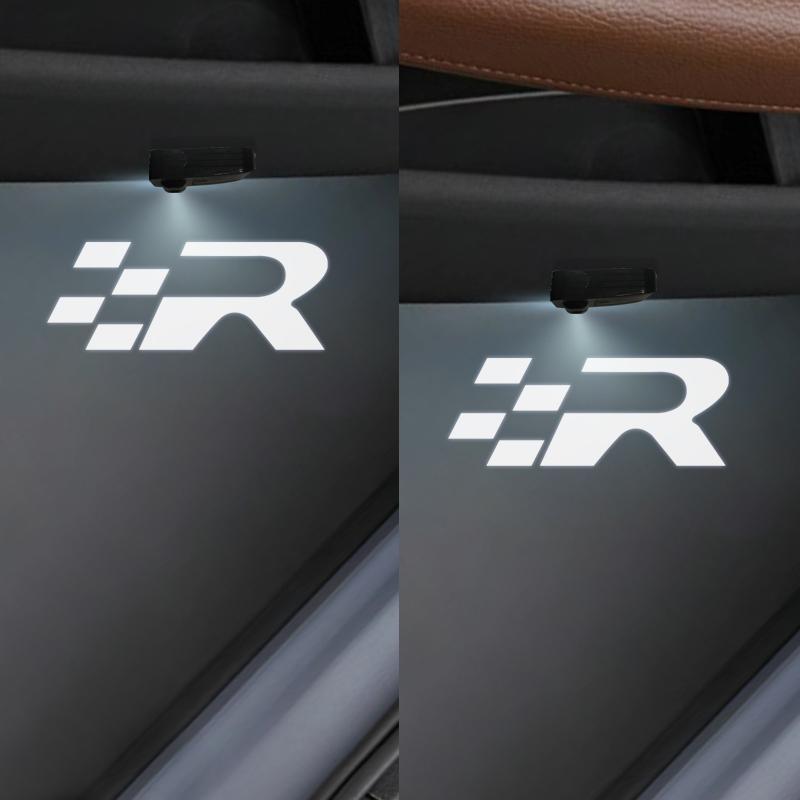 1/2Pcs R Racing Flag Logo Car Door HD LED Lamps Projector Courtesy Welcome Lights For SEAT Cordoba Ibiza Leon Altea Cupra Ateca