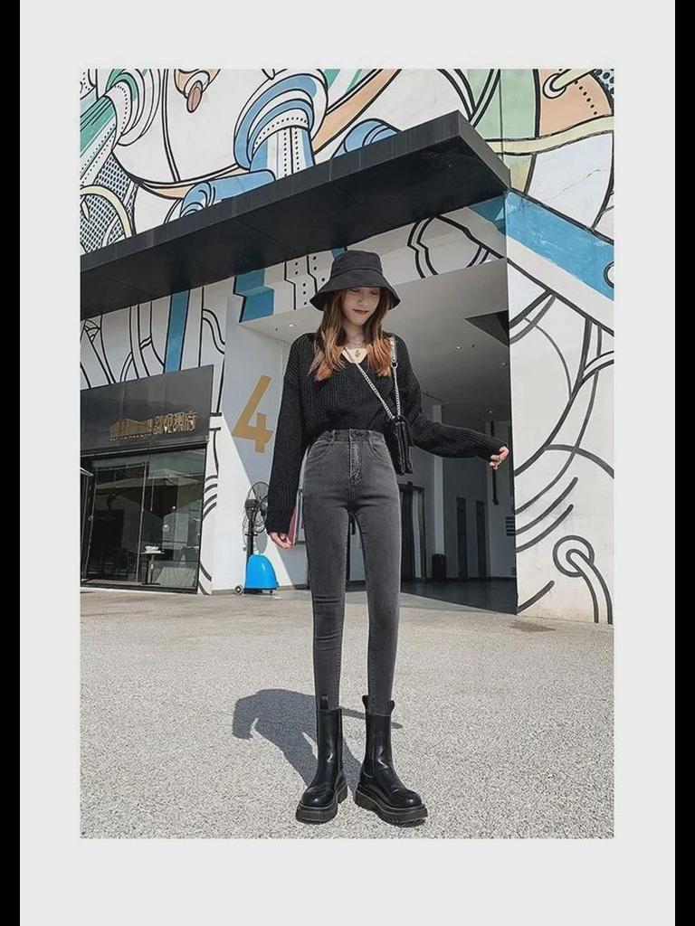 Женские черные облегающие эластичные джинсы-карандаш с высокой талией - Весенняя коллекция 2022 г.