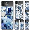 Чехол для телефона Samsung Galaxy Z Flip 7 6 5 4 3 Черный ZFlip7 ZFlip6 Flip5 Flip4 Flip3 5G с рисунком Морская звезда Океан Морская черепаха Акула, Жесткий ПК