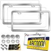 Aootf License Plate Frames Covers - Stainless Steel Car Tag Holder And Clear Flat Shield, Unbreakable Front Rear Protector With Chrome Screws Caps, 2