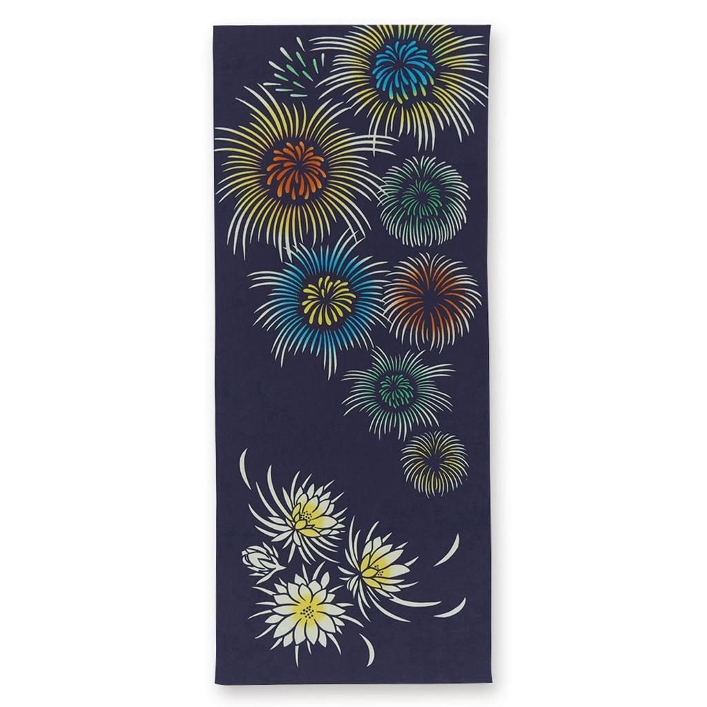 Miyamoto Towel Kenema Tenugui Hand Night Made In 35 X 90 Product Number 50250 Towel, "Summer Flowers," Japan, Navy, Approx. Cm,