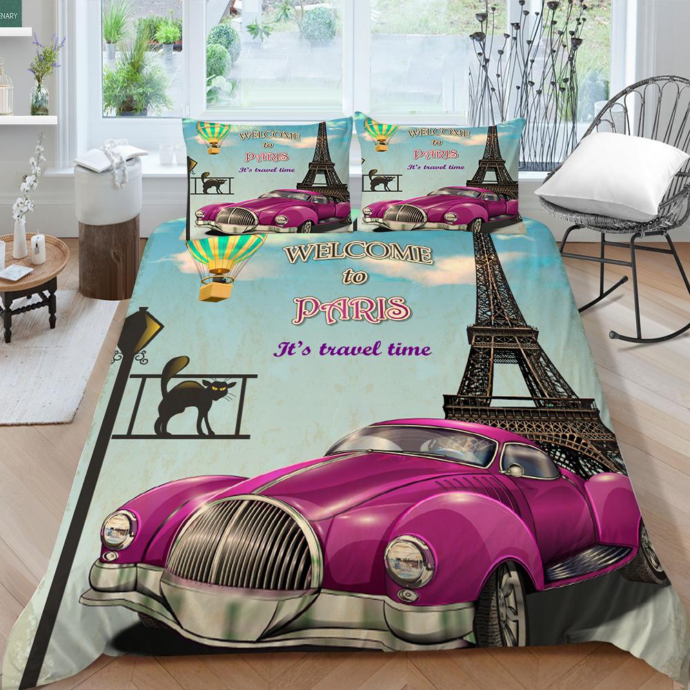 3D классический автомобильный комплект постельного белья с мультяшным автомобилем или поездом, пододеяльник и наволочка, 2/3 предмета, мягкое моющееся и быстросохнущее украшение для дома