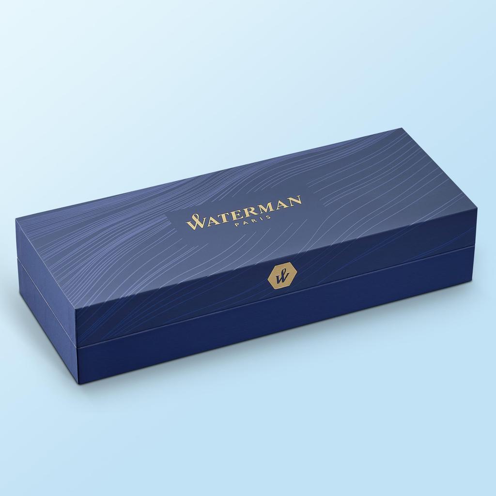 Waterman Hemisphere Gift Box includes Fine Nib Gold Trim Roller Ball Pen Stainless Refill Roller Ball Pen - Steel/Black - (Used)