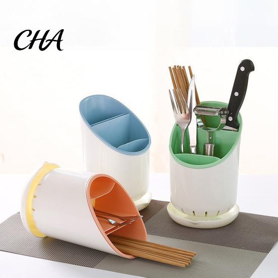 Versatile Kitchen Storage Container Multi-compartment Draining Chopstick Holder, Plastic Utensil Organizer with Drain Practical Organization