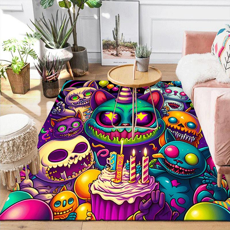 1pc Scary cat Design Indoor Area Rug - Soft, Anti-Slip, and Durable Gaming Room Decor for Bedroom