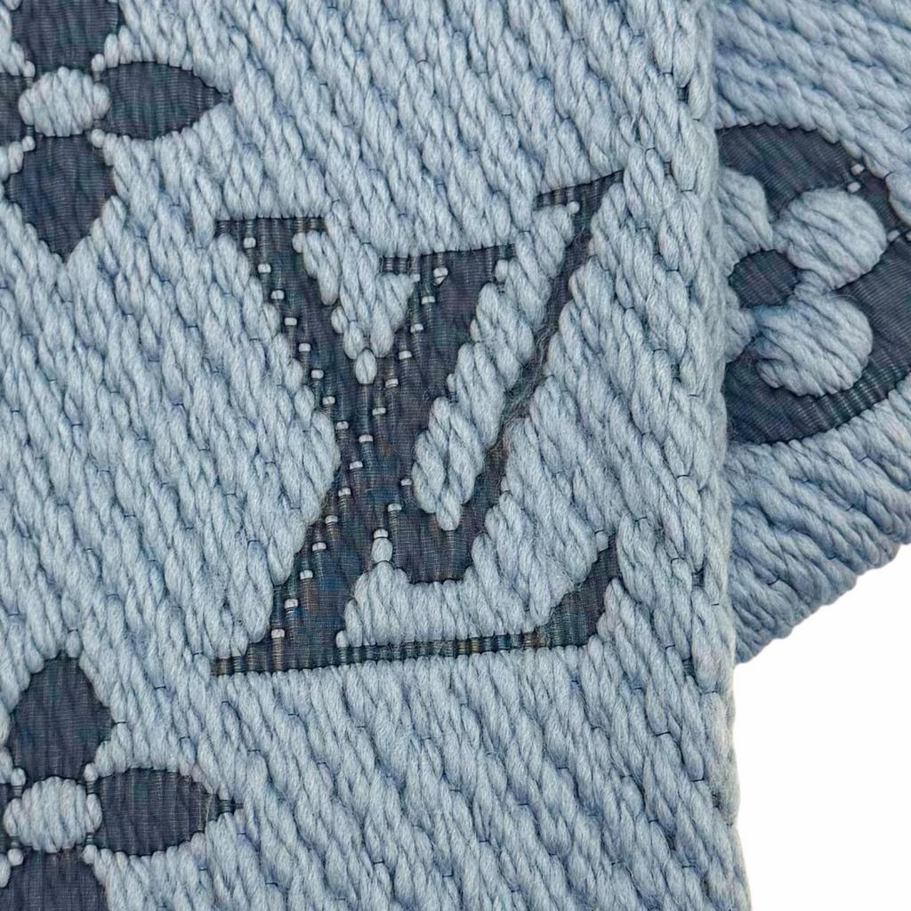 Great LOUIS VUITTON Scarf Escalp Logo Mania LV logo with fringe wool M75702 Used
