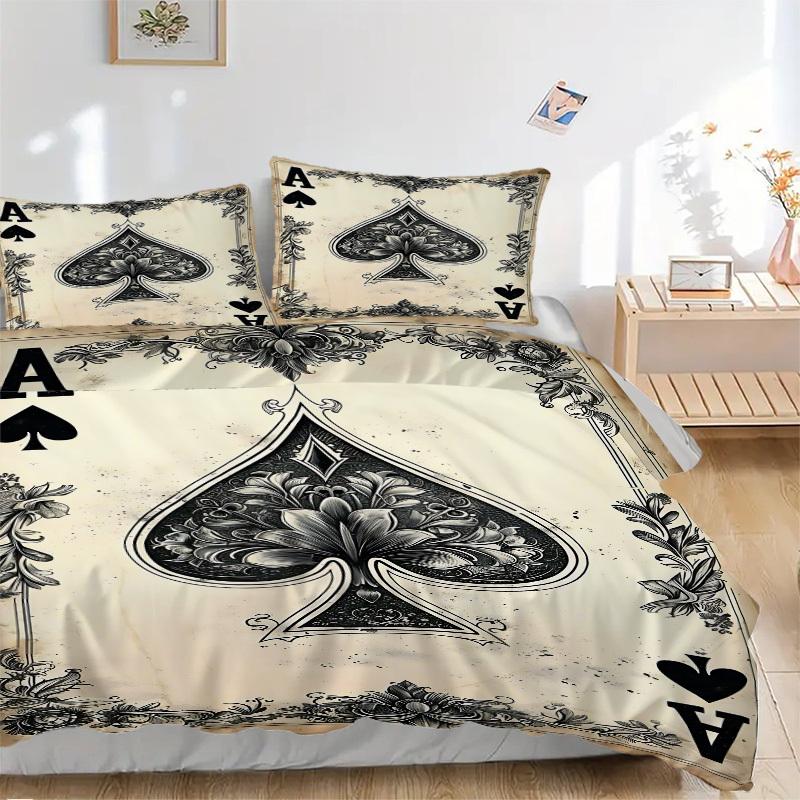 3pcs Ace of Spades Playing Card Duvet Cover Set, 1 Duvet Cover + 2 Pillowcases (No Insert), High-Definition Print, Home & Dorm yy251123029