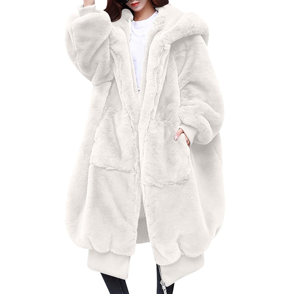 Fashion Casual Women's Sheep Shearing Stitching Coat Women's Mid-length Wool Coat