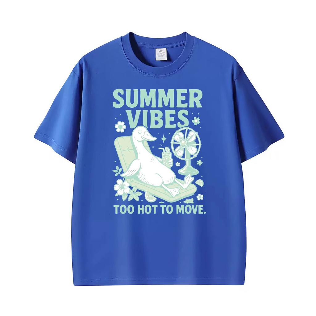 Summer Vibes Too Hot To Move Sunshine Holiday Funny Goose Graphic Tshirts Unisex Unisex Harajuku Casual Cotton Short Sleeve T Shirt