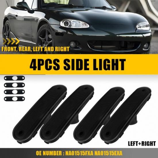 4PC Smoked Bumper Lens Fender Marker Side Light Housing 1990-2005 For Mazda MX-5