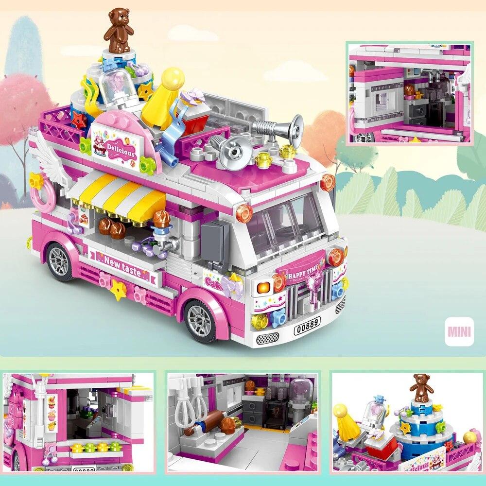 Строительные блоки для девочек-друзей, мороженое, бургер, суши, фруктовый десерт, тележка, модель, кирпичи, город, автомобиль для отдыха, автомобиль для кемпинга, детские игрушки