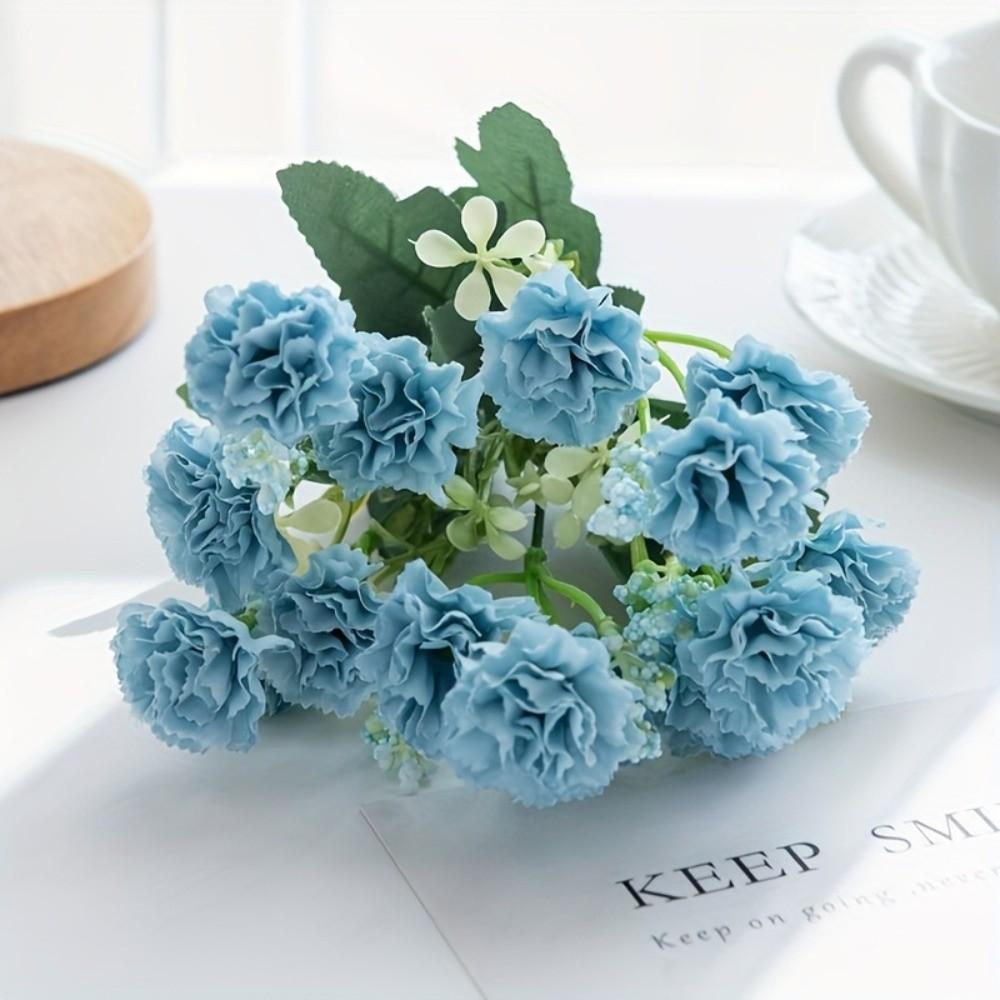 5 Forks 15 Heads Artificial Flowers Table Bonsai Style Small Carnation Wreath Accessory Outdoor Garden Grade Silk Rose Carnation