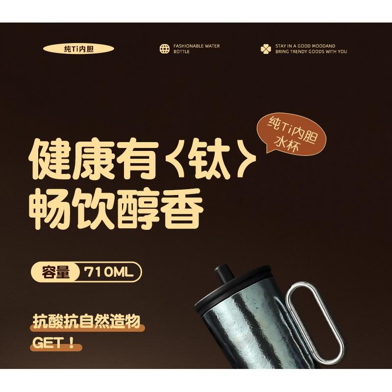 710ml Titanium Insulated Travel Mug With Handle Straw Car Office Outdoor Use